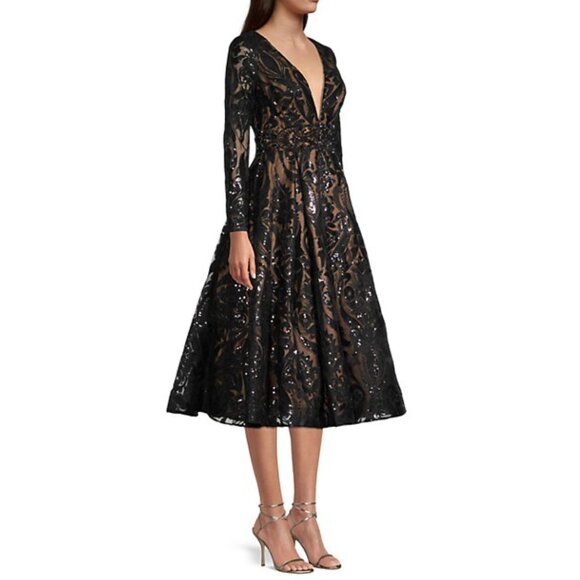 Two-Piece Chiffon & Sequin Tea Length 3/4 Sleeves Mother of the Bride & Groom Dresses with Rhinestone Embellished Neck main image 1